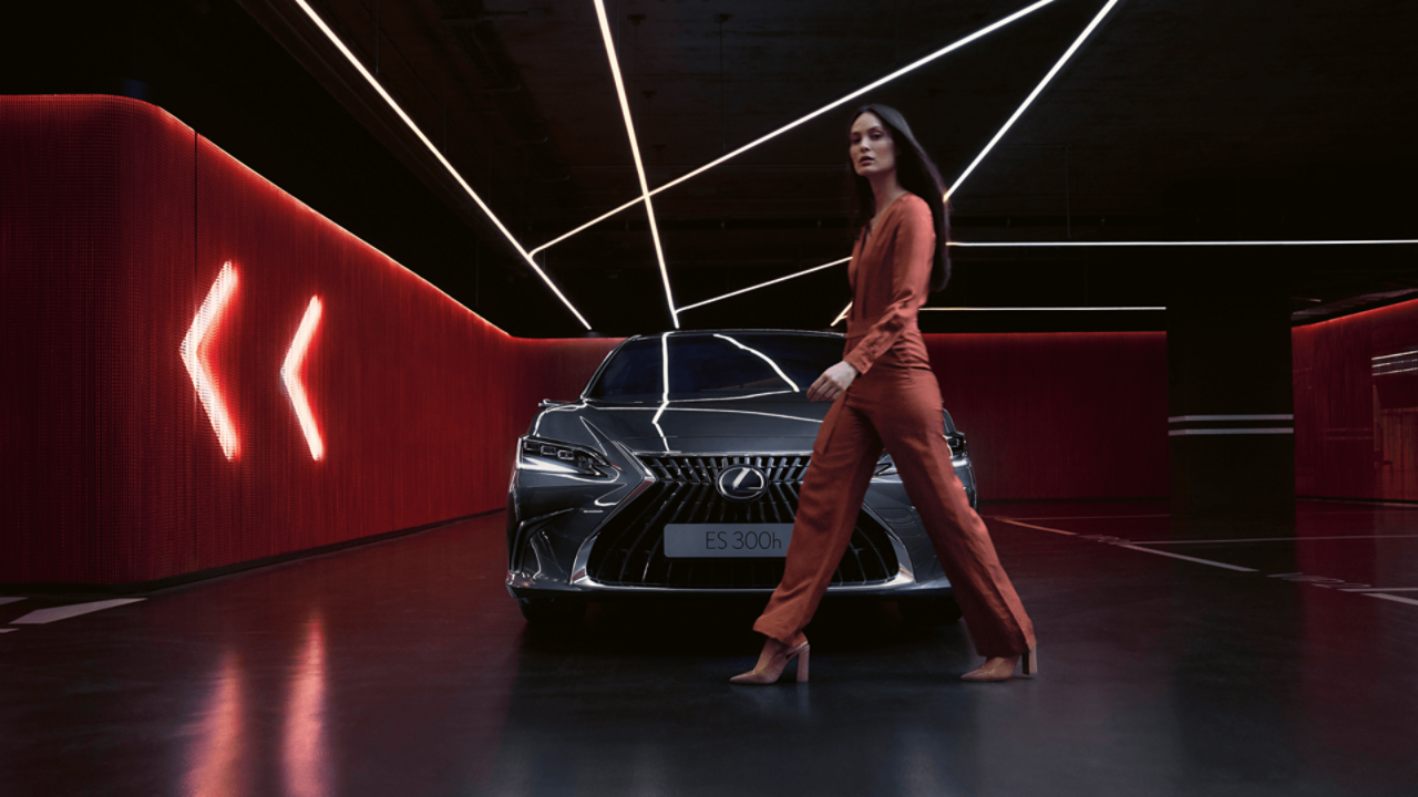 A Lexus in a garage